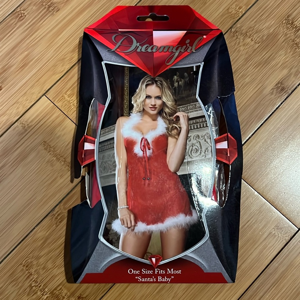 NWT NEW OS 90-160 lbs Santa’s Baby Stretch Mesh Halter Babydoll w/ thong.